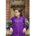 Boho Style Ukrainian Embroidered Classic Dress Purple with Neon Green Embroidery